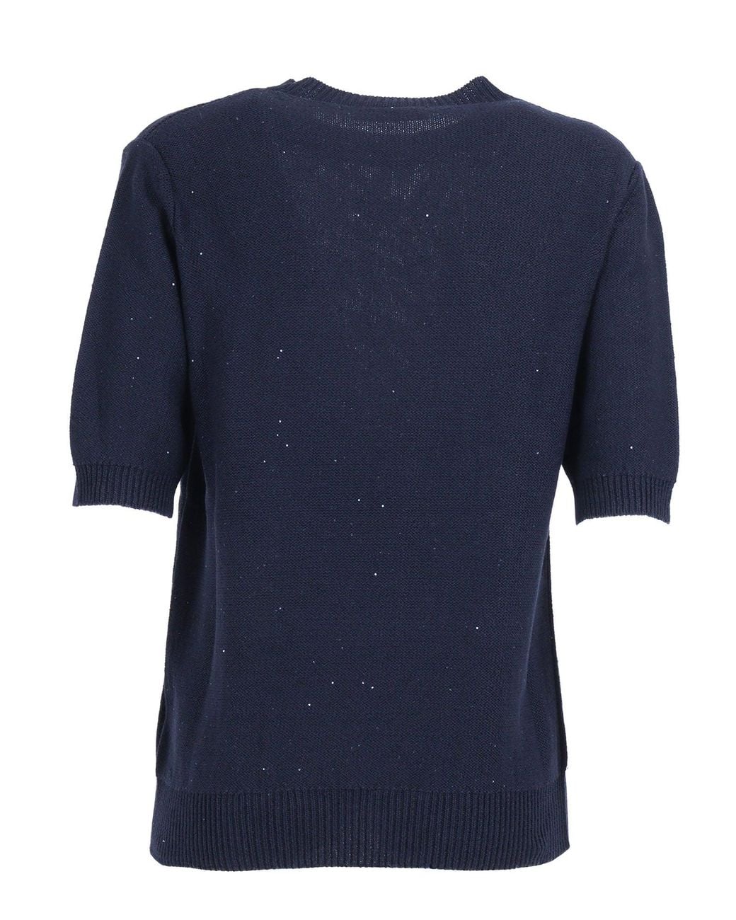 Fabiana Filippi Blue Sequin Short Sleeve Crew Neck Sweater