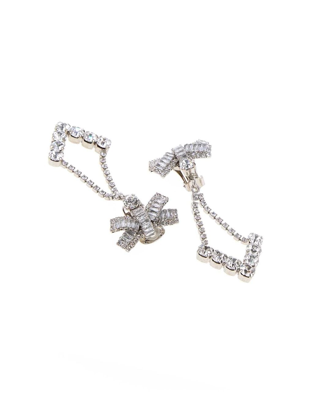 Alessandra Rich Metallic Crystal Earrings With Bow And Pendant