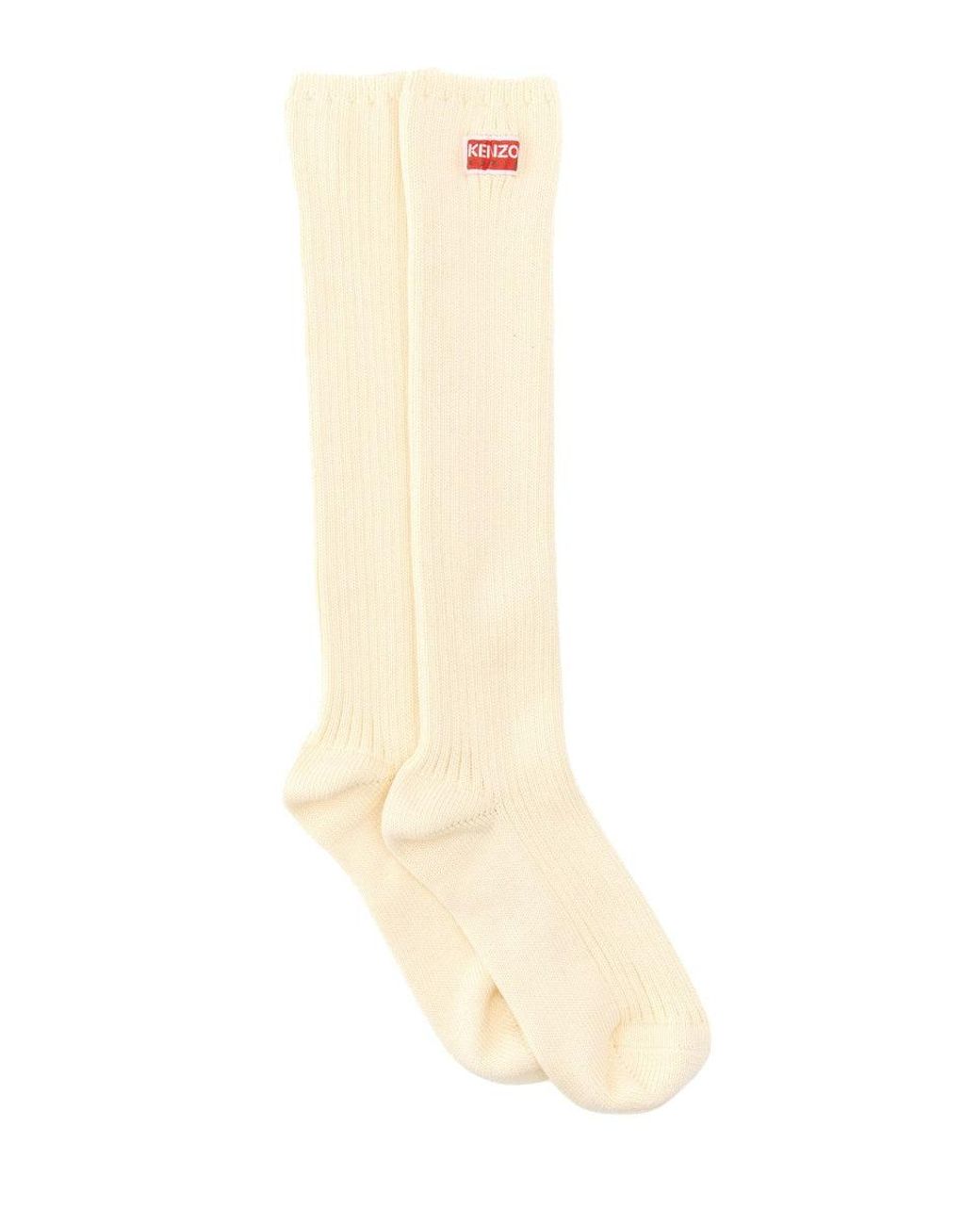 KENZO White High Socks With Logo Patch