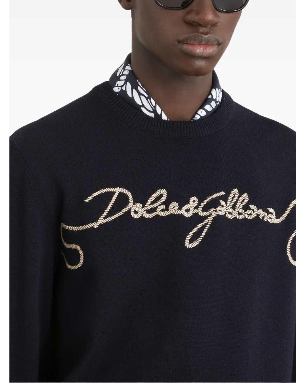 Dolce & Gabbana Black Dolce & Gabbana Embroidered Plain-Knit Sweater for men