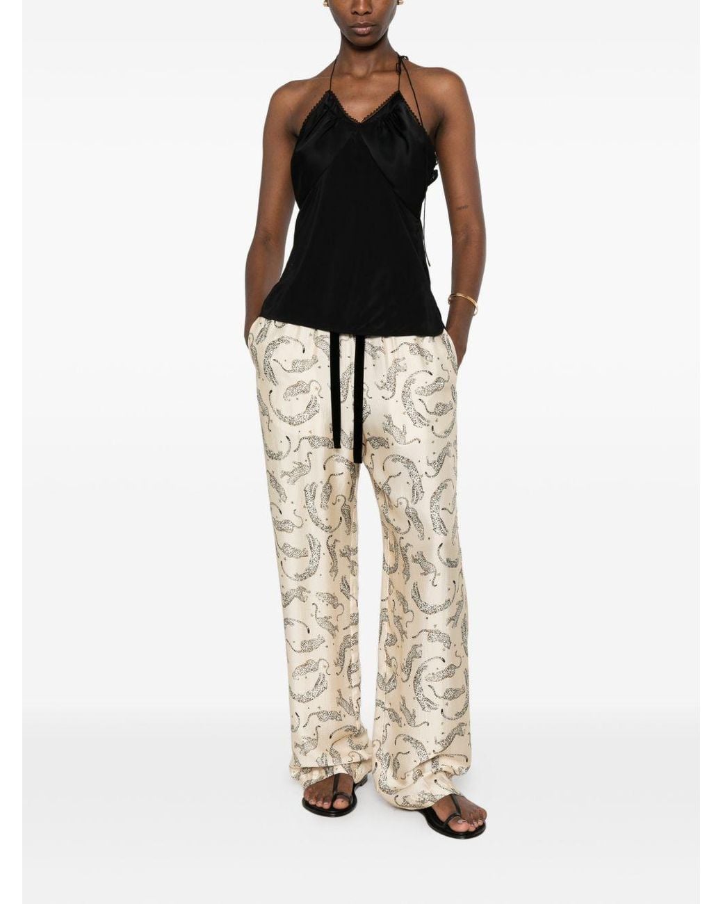 Forte_forte White Printed Drawstring Trousers