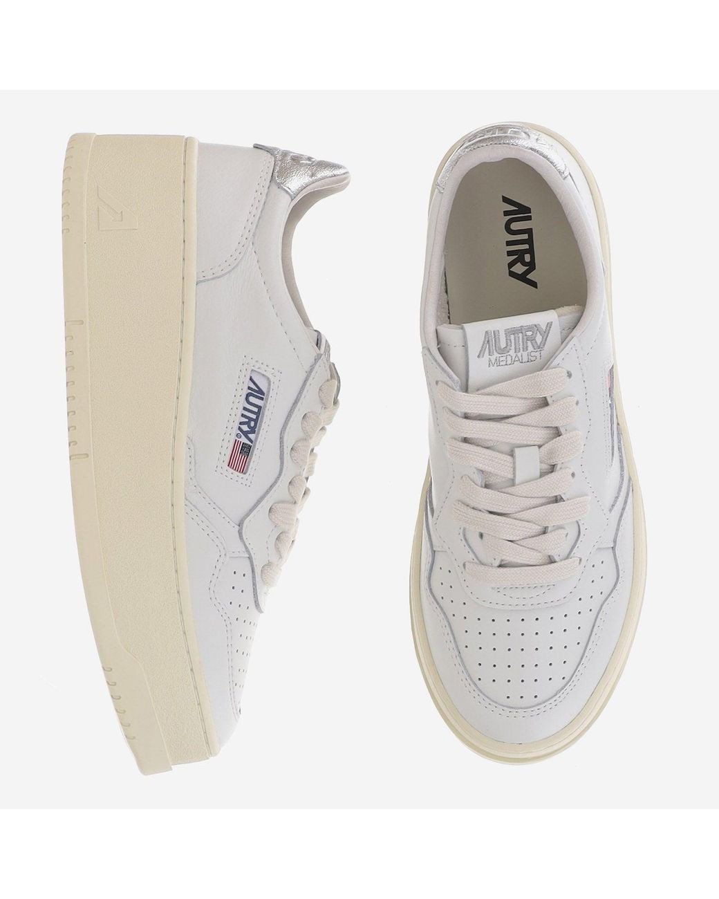 Autry White Medalist Platform Low Leather Sneakers With Contrast Heel Tab
