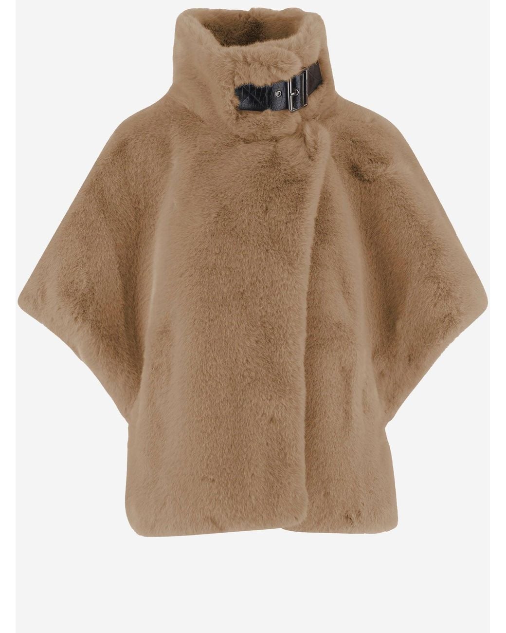 Pinko Natural Short-Sleeved Plush Jacket With High Collar And Buckle Detail