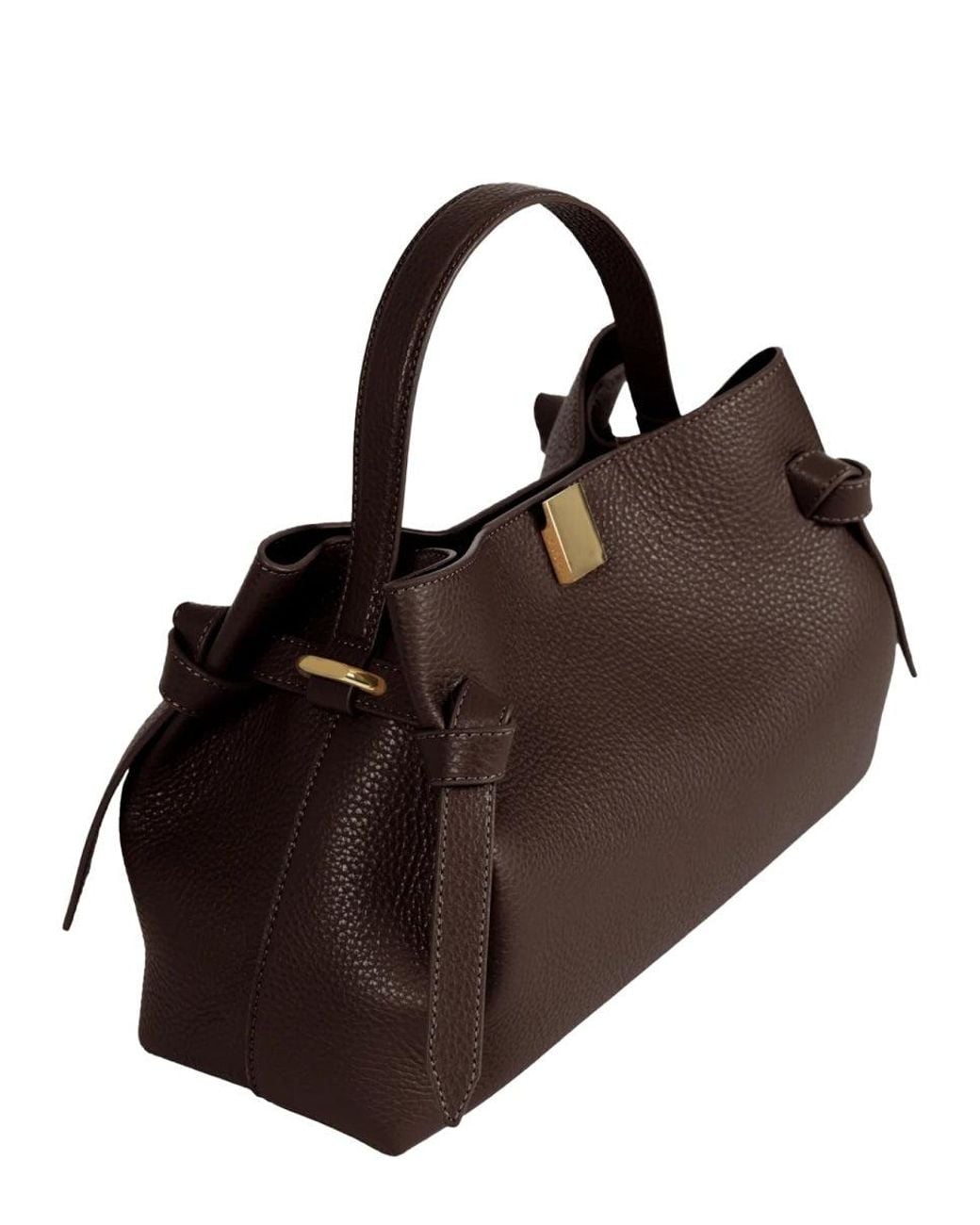 Yuzefi Brown Pebble-Grain Leather Top-Handle Bag