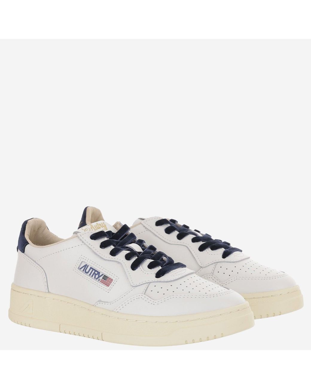Autry White Medalist Low Leather Sneakers With Velvet Lacing