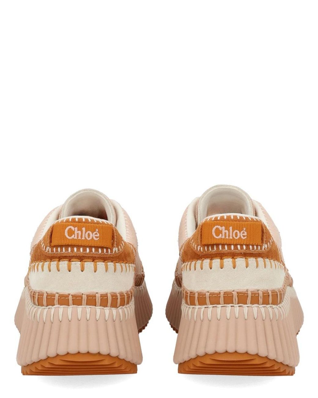 Chloé Pink Nama Embroidered Leather-Trimmed Suede Platform Sneakers