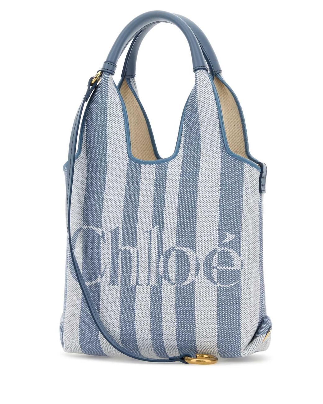 Chloé Blue Embroidered Canvas Stripy Handbag