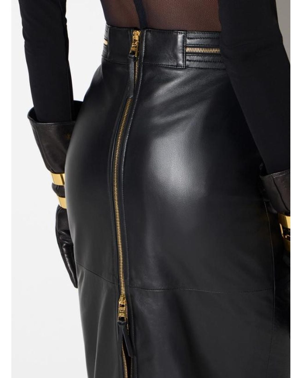 Elisabetta Franchi Black Leather Midi Skirt