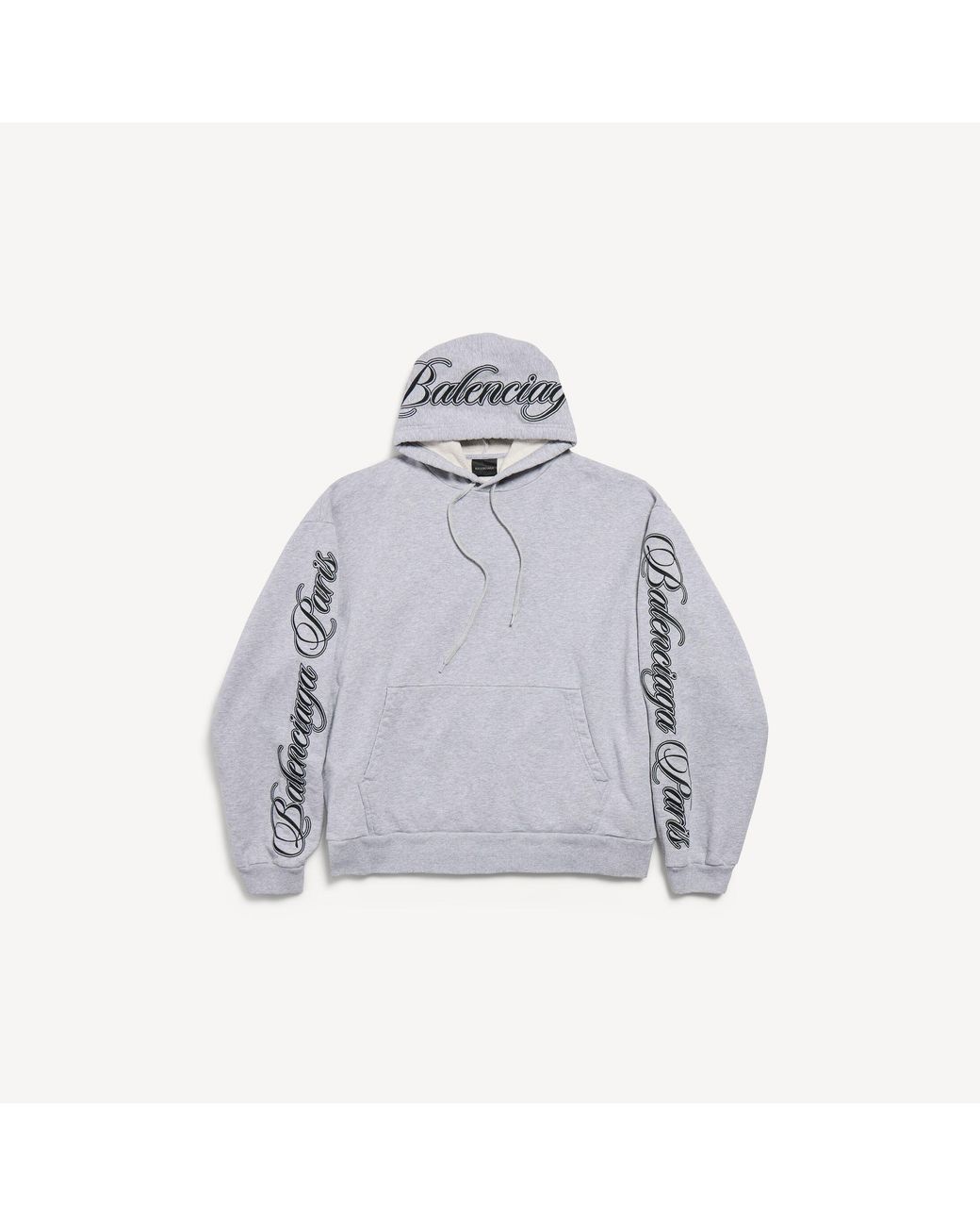 Balenciaga Gray Cursive Oversized Hoodie for men