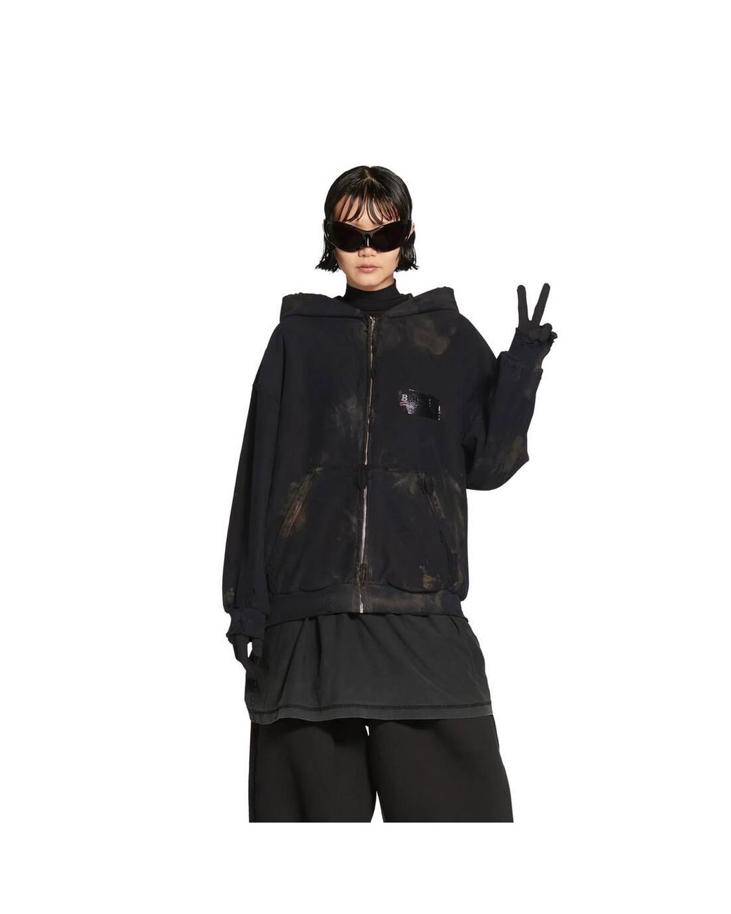 Balenciaga Gaffer Zip-up Hoodie Small Fit in Black | Lyst