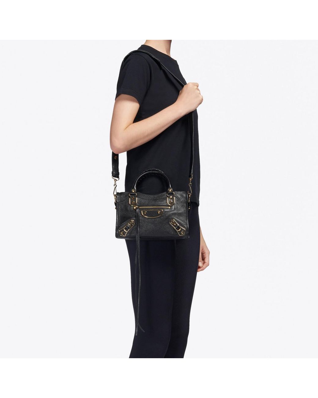 Balenciaga Metallic Edge City Mini Shoulder Bag in Black | Lyst