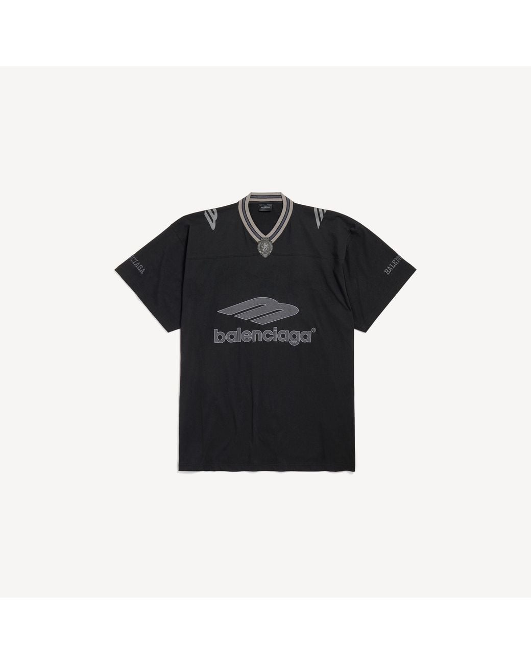 Balenciaga Black 3B Football V-Neck T-Shirt Oversized for men