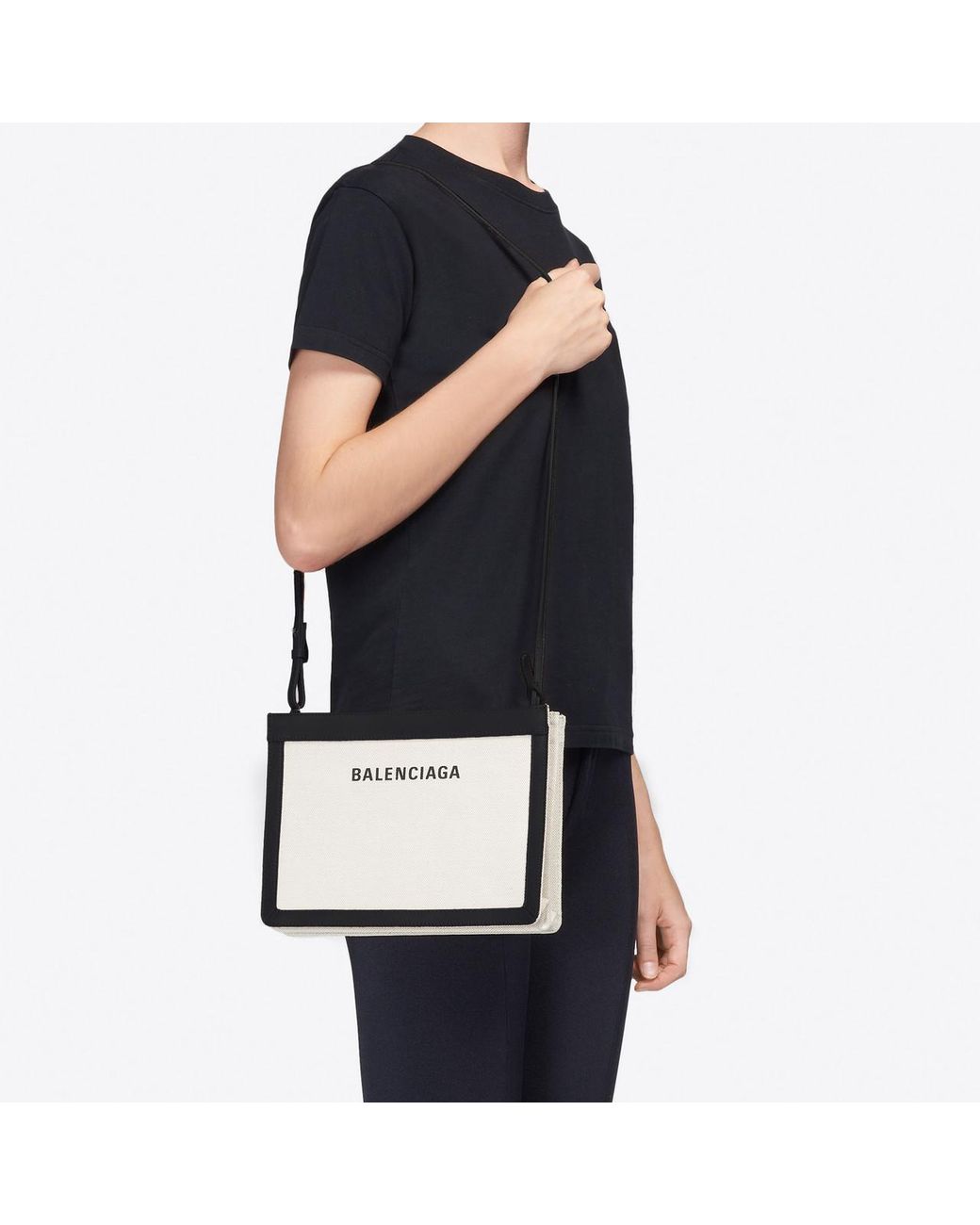 Balenciaga Cotton Navy Pochette Canvas And Leather Cross-Body Bag in  Natural / Black (Natural) | Lyst