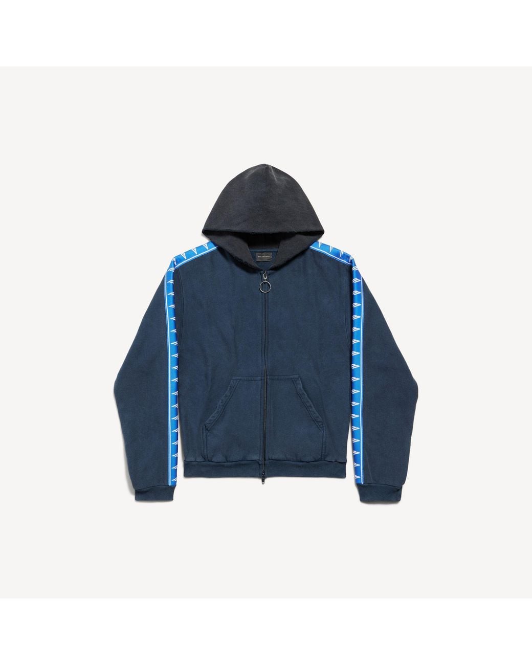 Balenciaga Blue Stripe Patched Hood Zip-Up Hoodie for men