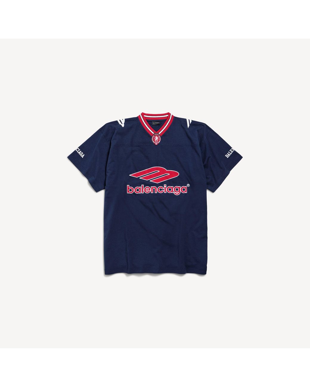 Balenciaga Blue 3B Football V-Neck T-Shirt Oversized for men
