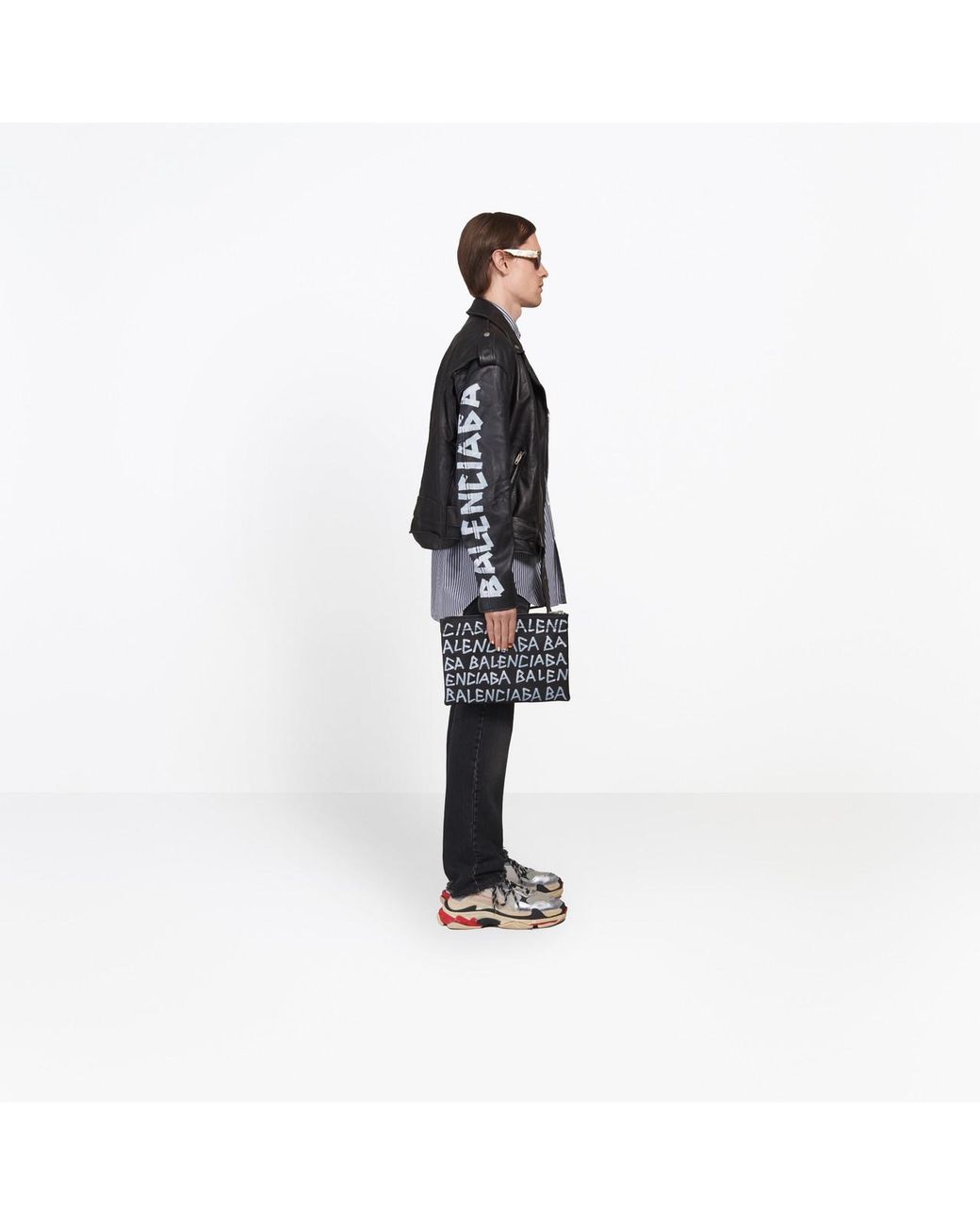 Balenciaga Leather Painted Biker Jacket in Black for Men | Lyst