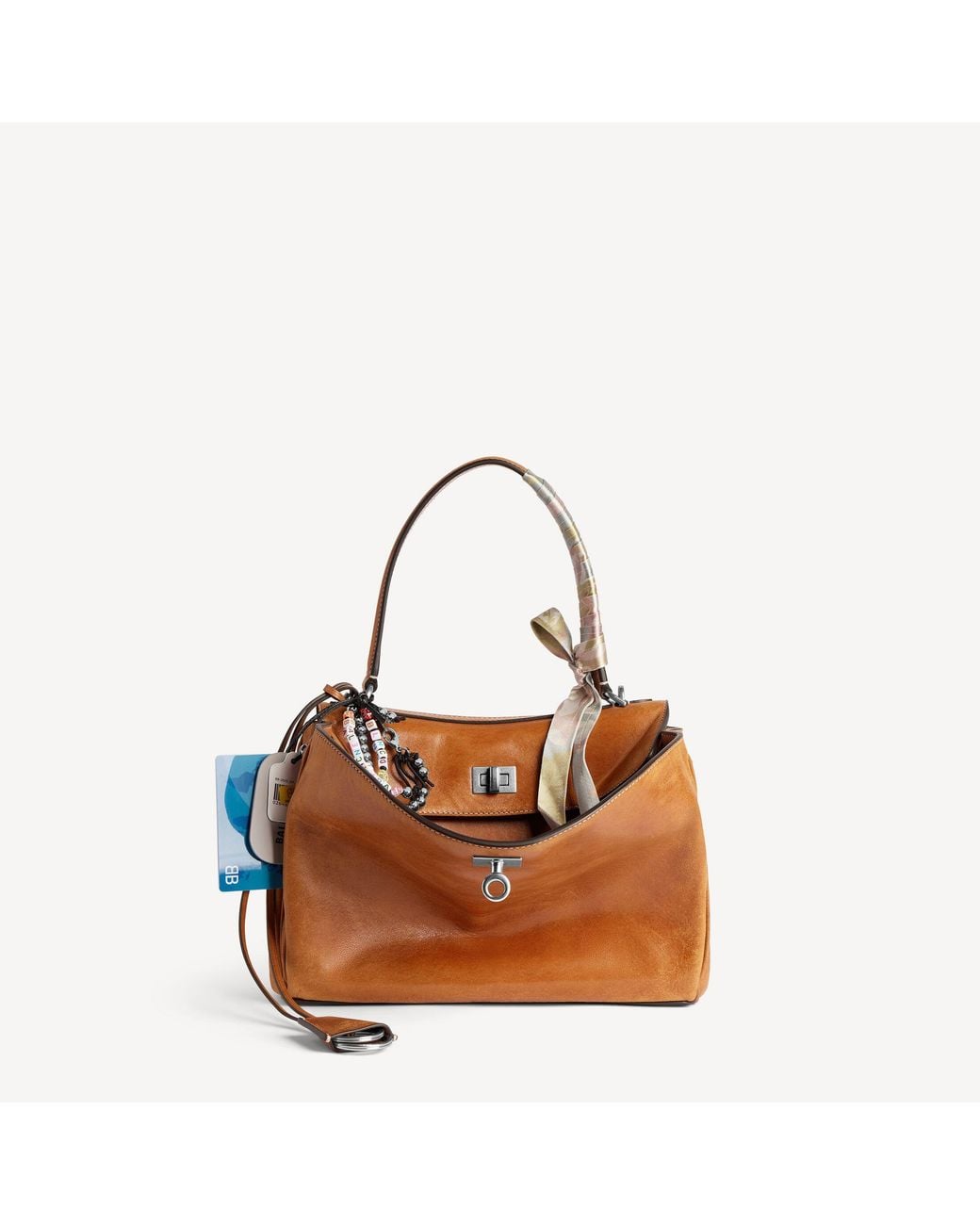 Balenciaga Brown Rodeo Handbag Small With Charms