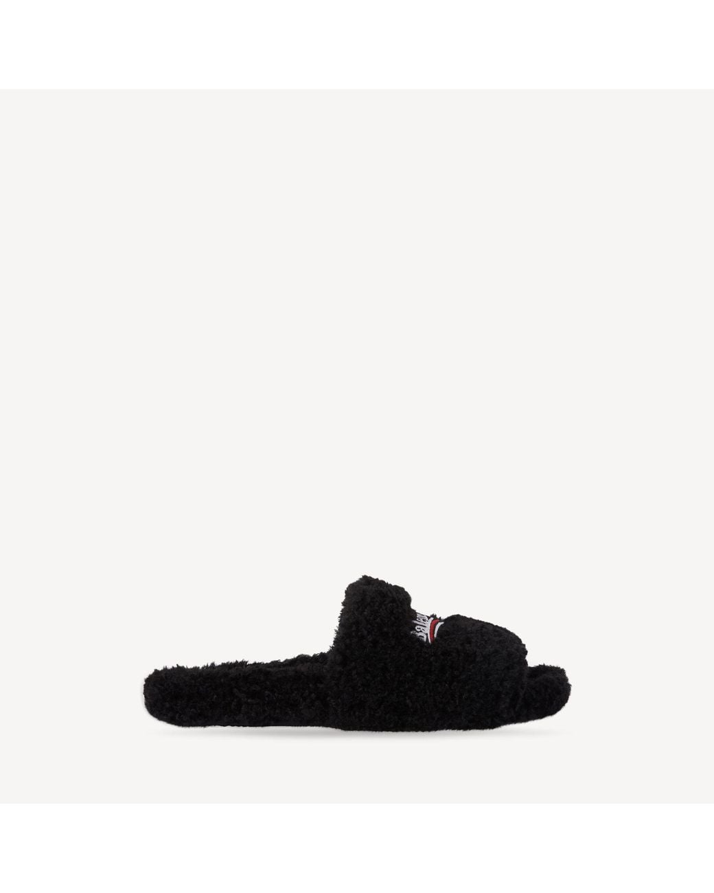Balenciaga Black Logo-embroidered Faux-fur Sliders for men