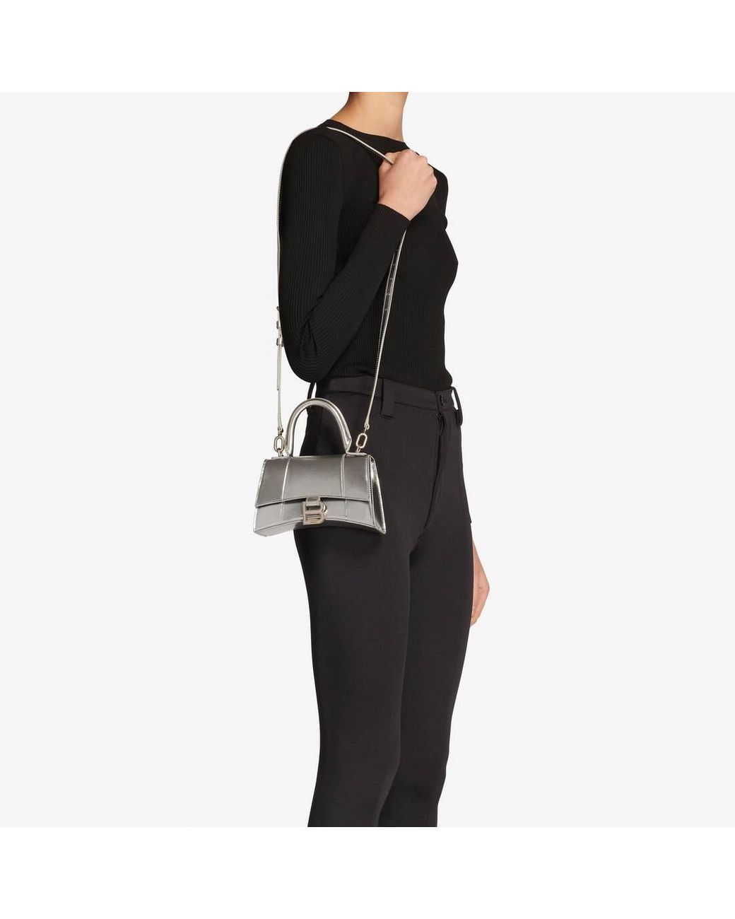 Balenciaga Xs Hourglass Top Handle Bag in Metallic Silver