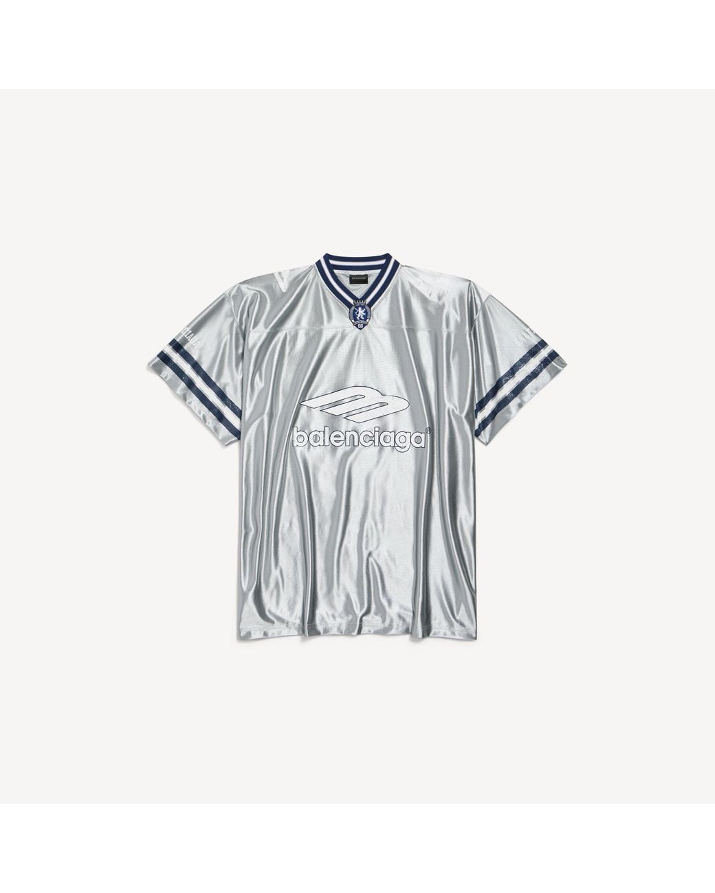 Balenciaga Blue 3B Football V-Neck T-Shirt Oversized for men
