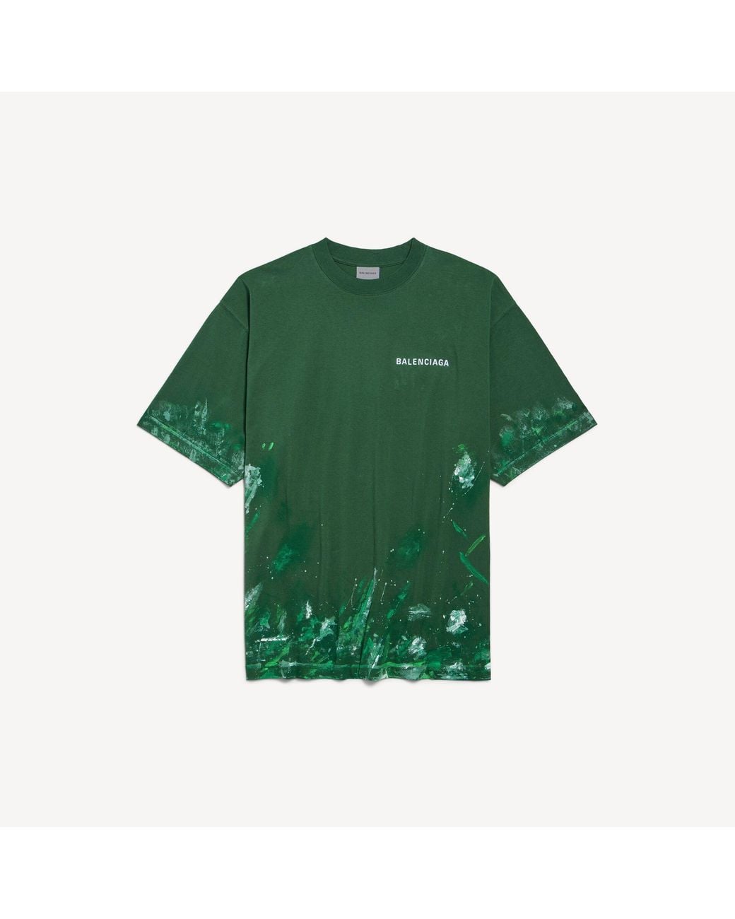 Balenciaga Green Paint Splatter Medium Fit T-Shirt for men