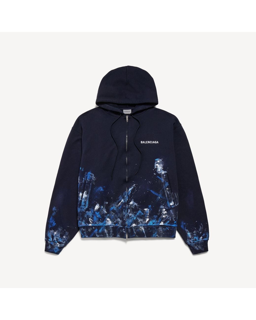 Balenciaga Blue Paint Splatter Oversized Zip-Up Hoodie for men