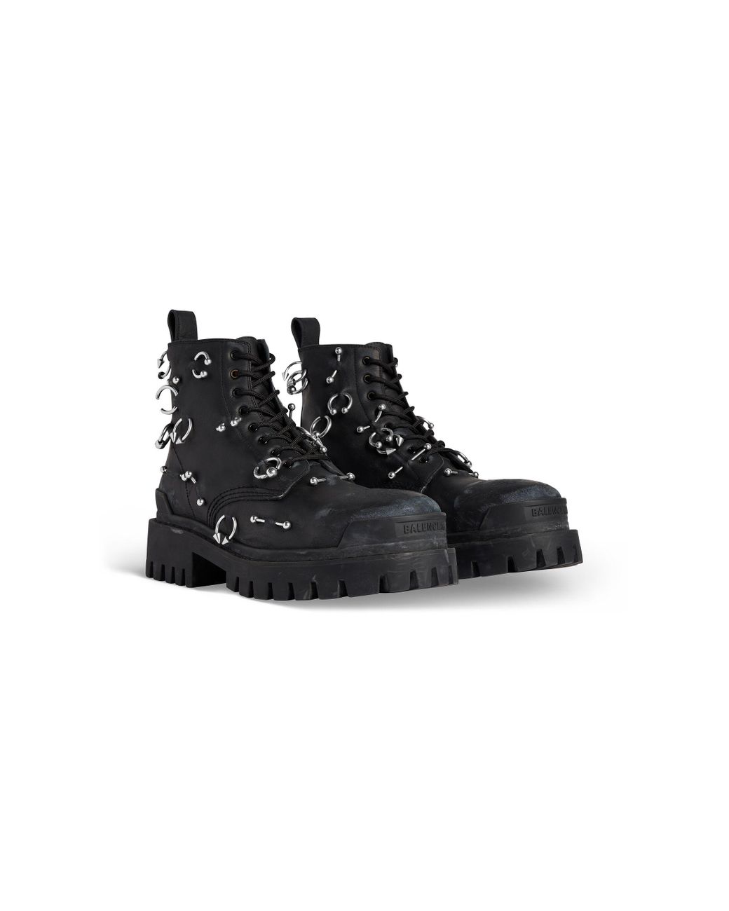 Balenciaga Strike Pierced Leather Boots in Black for Men Balenciaga Strike Pierced Leather Boots in Black for Men