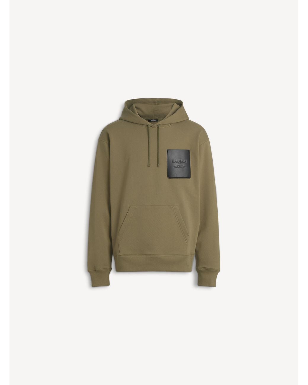 Balmain Green Hoodie With Vintage Leather Label for men