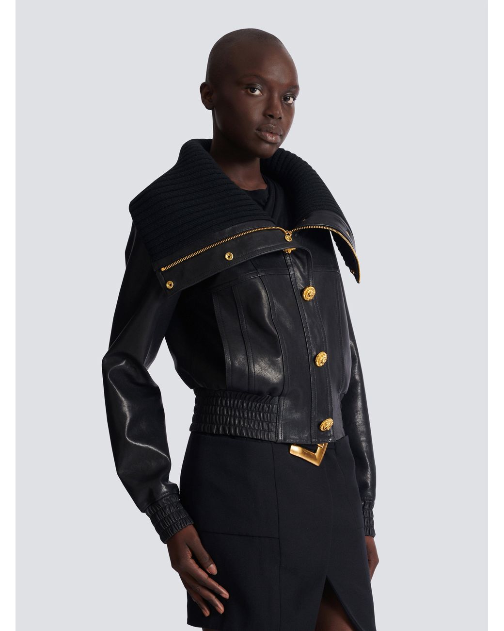 Balmain Black Leather Bomber Jacket