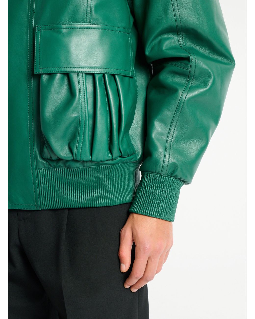 Balmain Green Shearling Leather Bomber Jacket for men