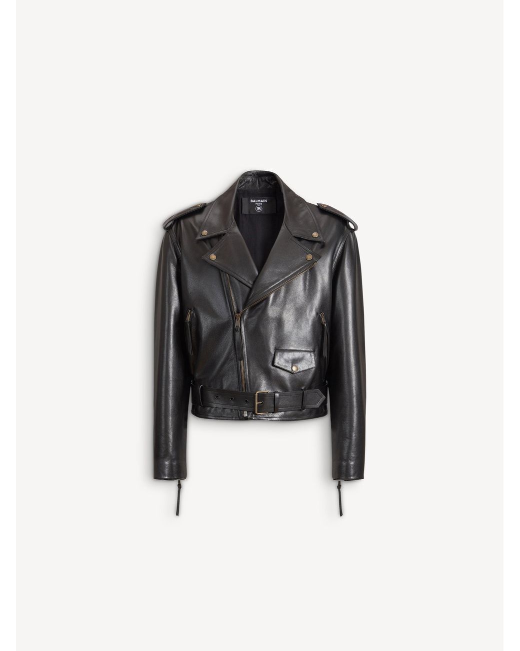 Balmain Black Textured Leather Biker Jacket for men