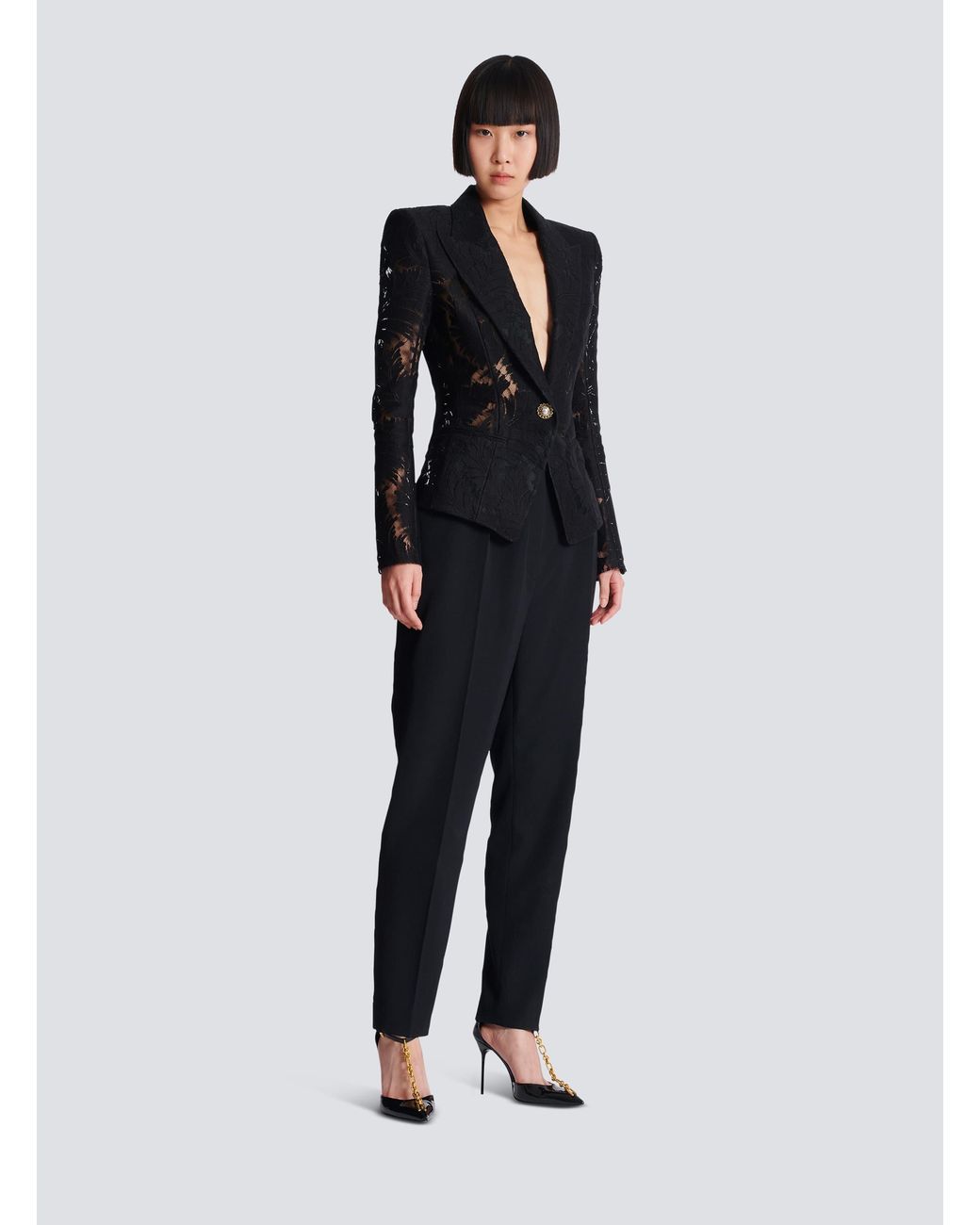 Balmain Black 1-Button Fitted Lace Jacket