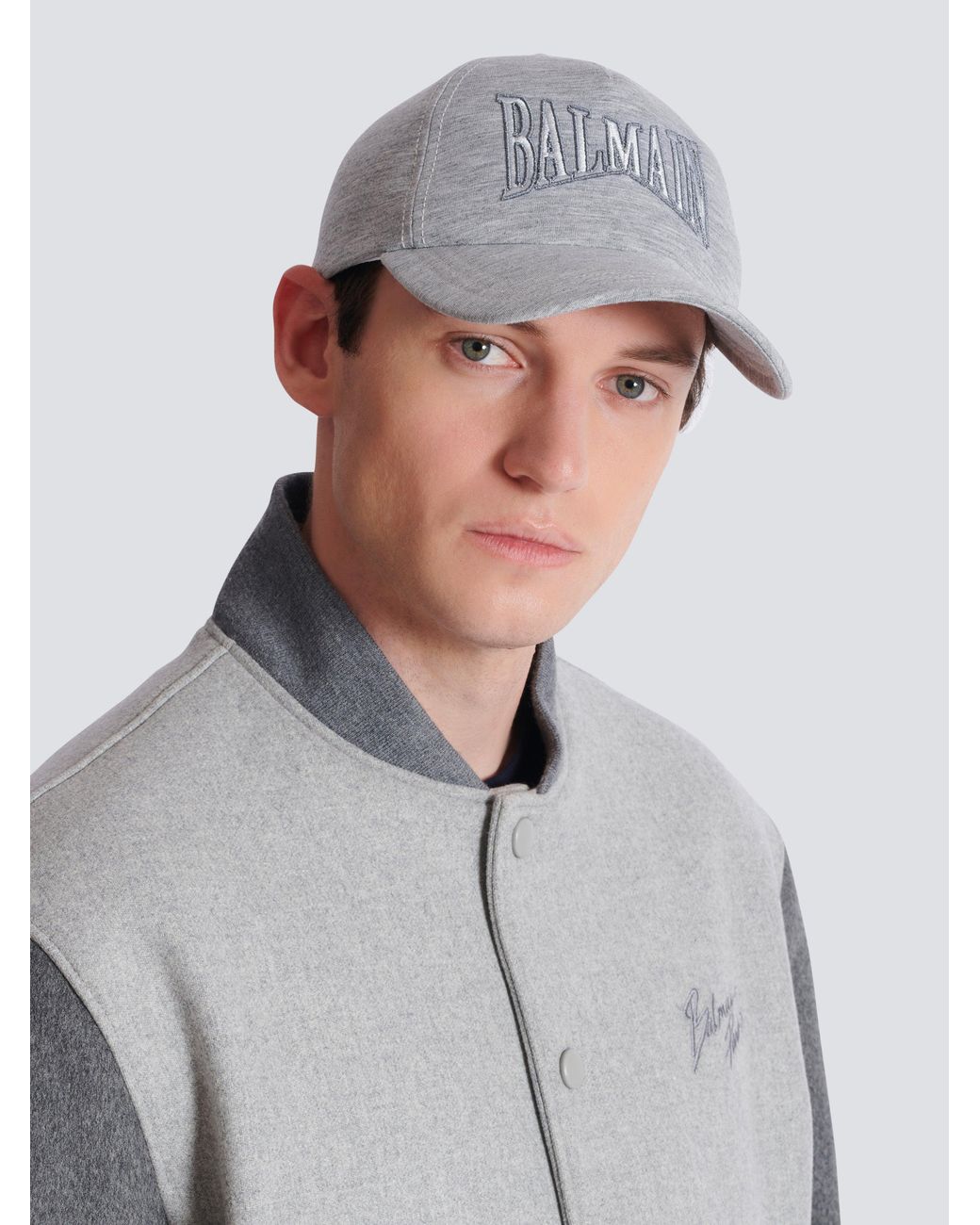 Balmain Gray Logo Embroidered Baseball Cap for men