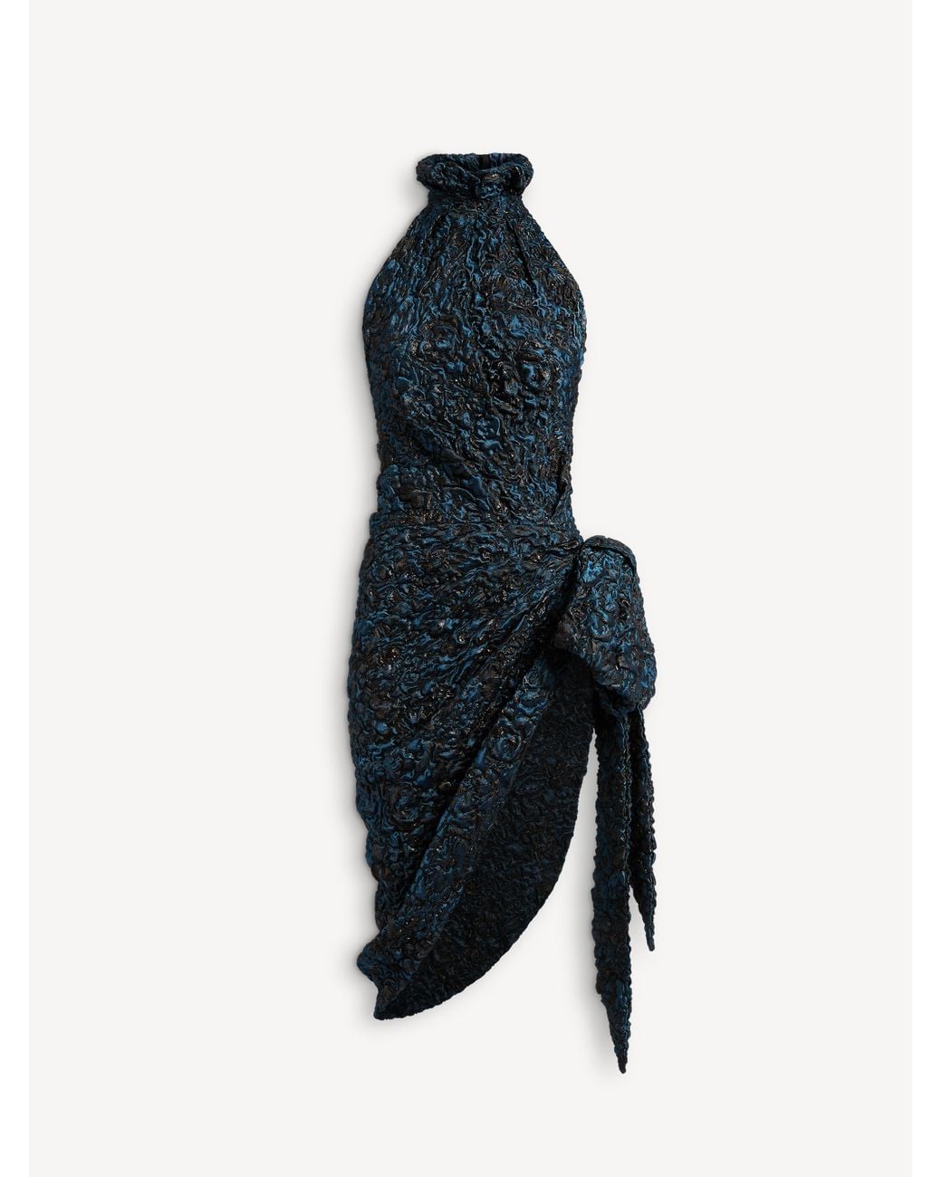 Balmain Blue Draped Cloqué Jacquard Dress