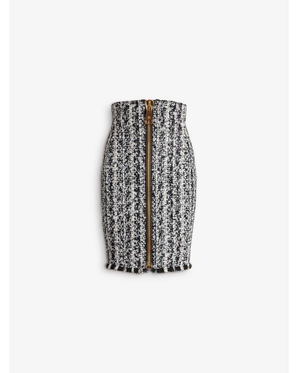 Balmain Gray Zipped Two-Tone Tweed Skirt