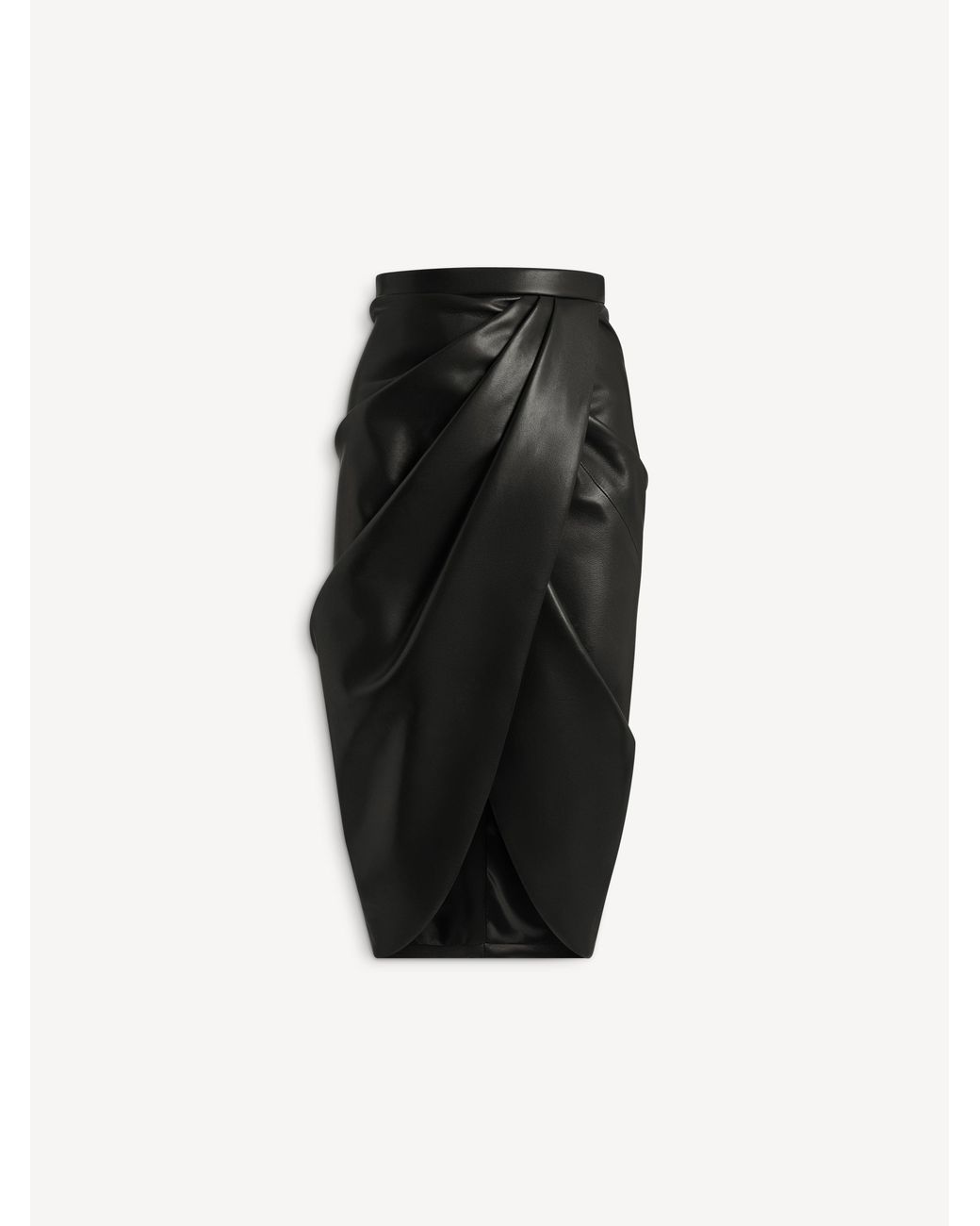 Balmain Black Draped Lambskin Midi Skirt