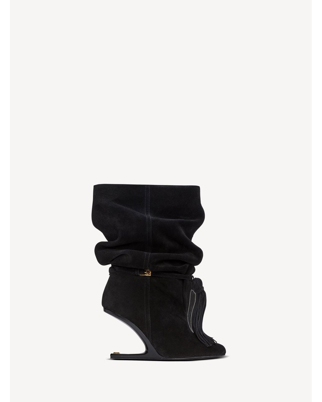 Balmain Black No Wedge Suede Leather Ankle Boots With Tassel