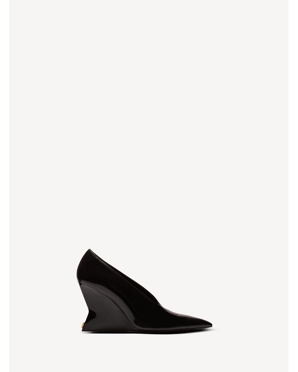 Balmain Black Shiny Lambskin Wedge Pumps