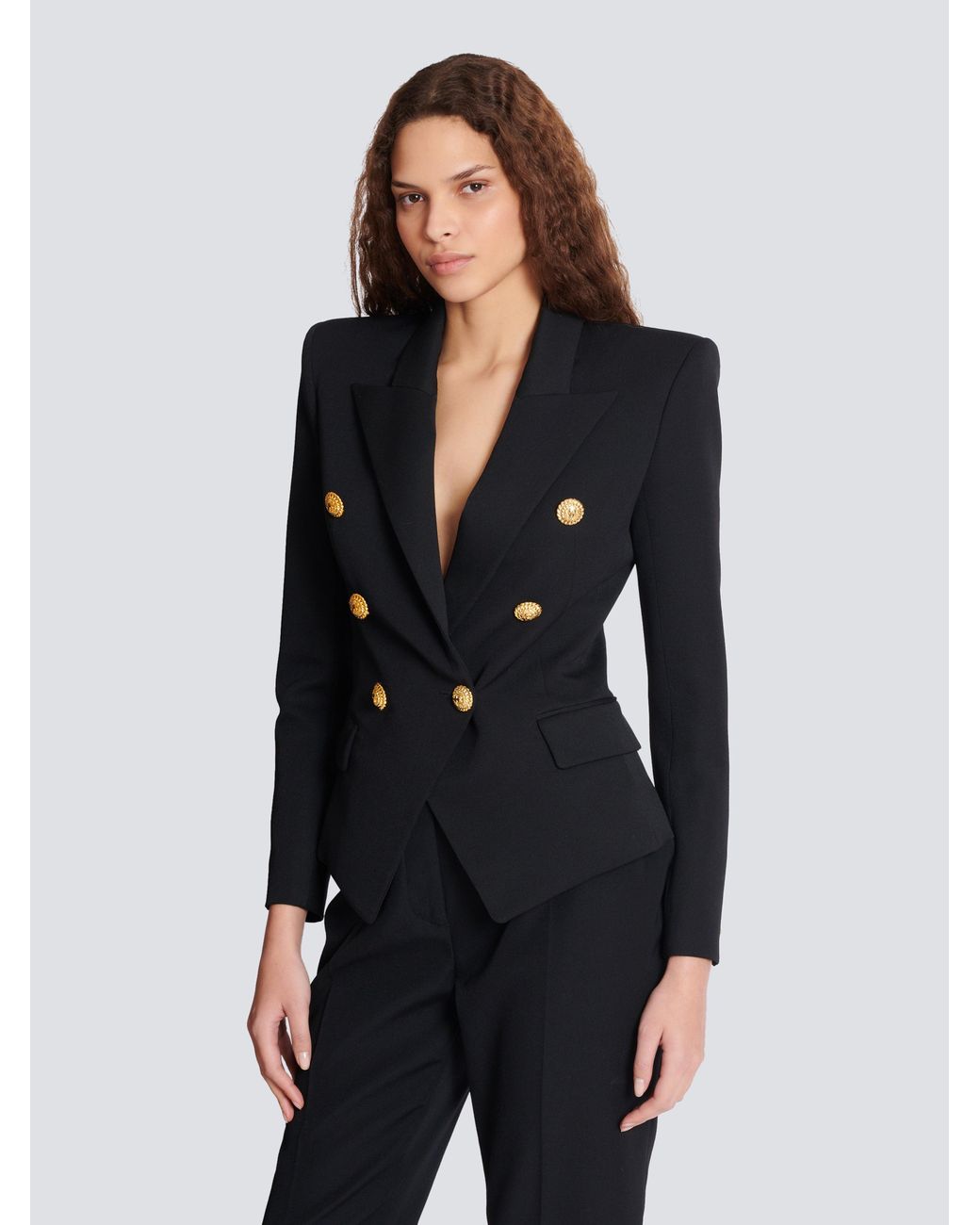 Balmain Blue Grain De Poudre 6-Buttons Fitted Jacket