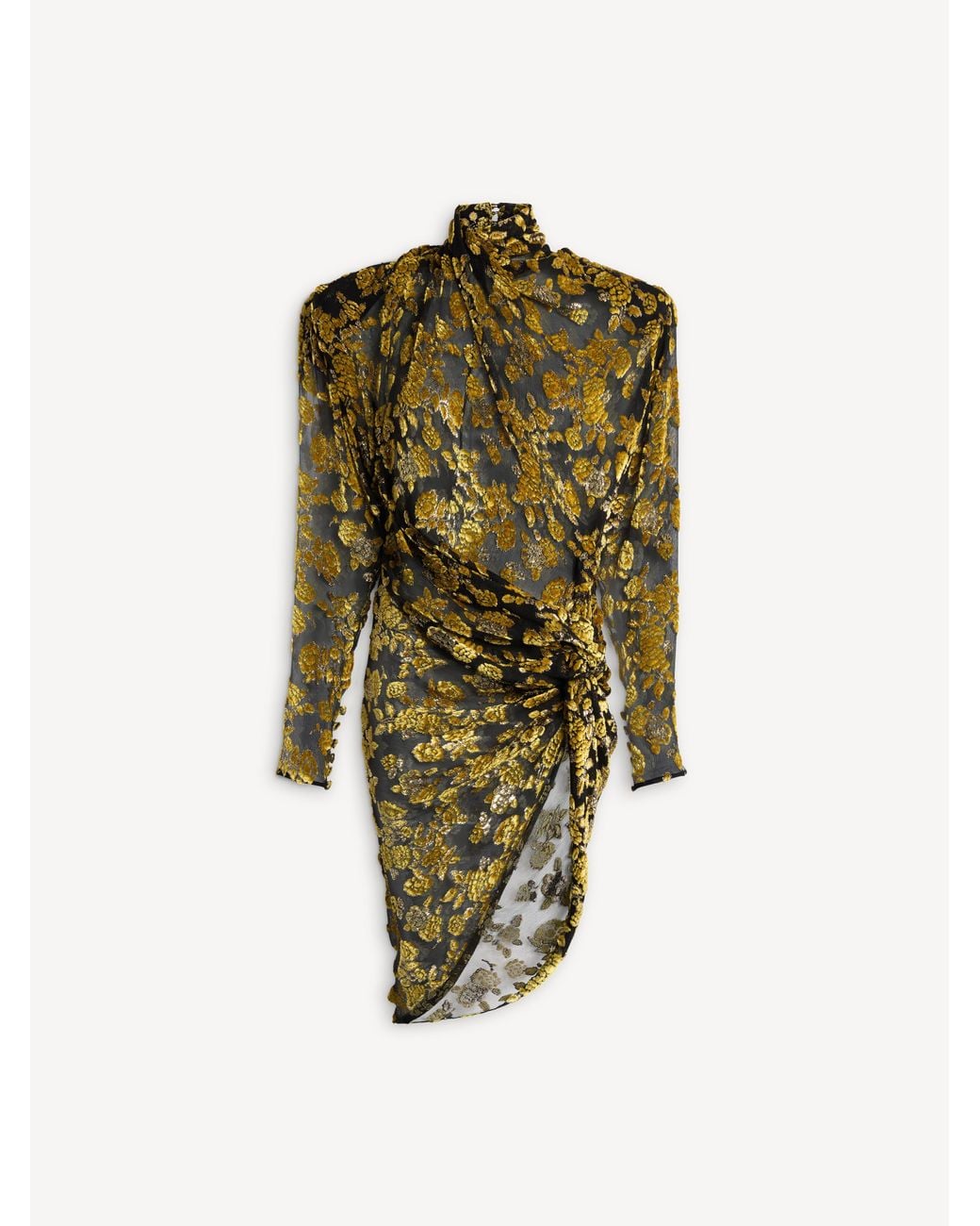 Balmain Green Draped Velvet Jacquard Dress