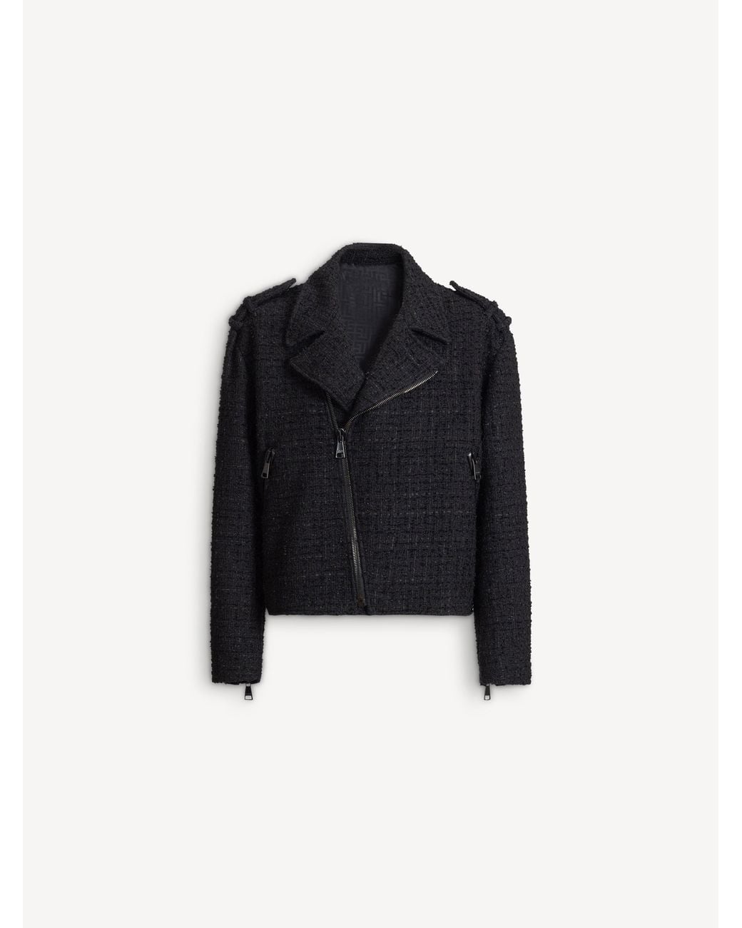 Balmain Black Tweed Biker Jacket for men
