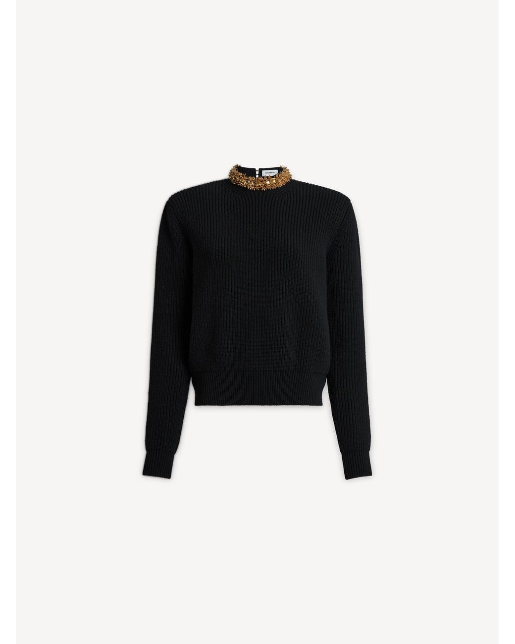 Balmain Black Cashmere Jumper With Embroidered Trim