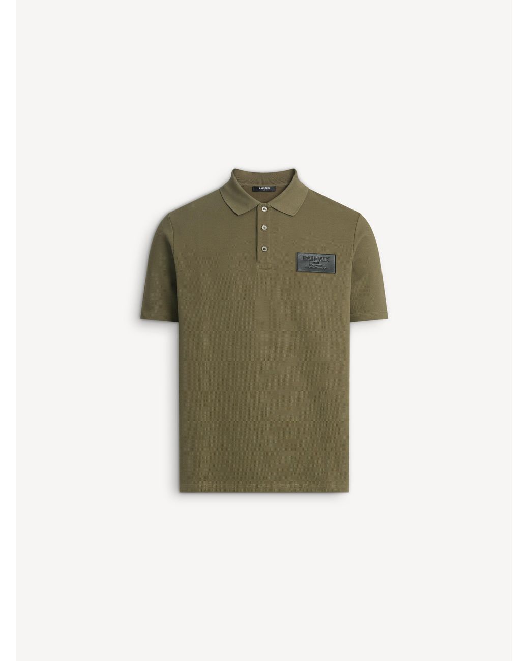 Balmain Green Cotton Polo Shirt With Leather Vintage Label for men