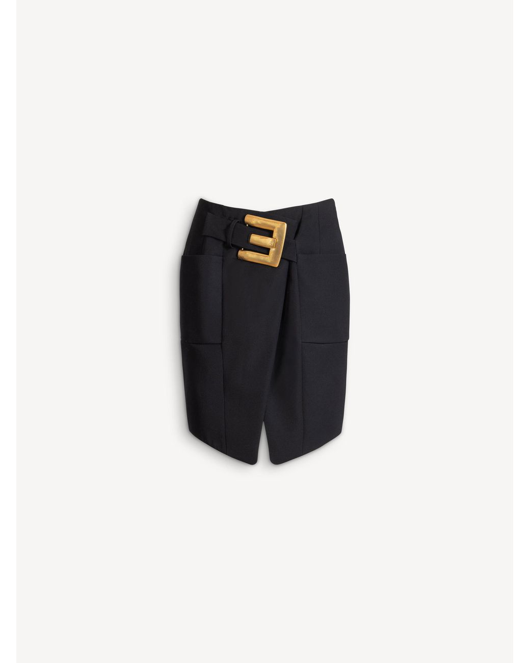 Balmain Black Belted Grain De Poudre Skirt