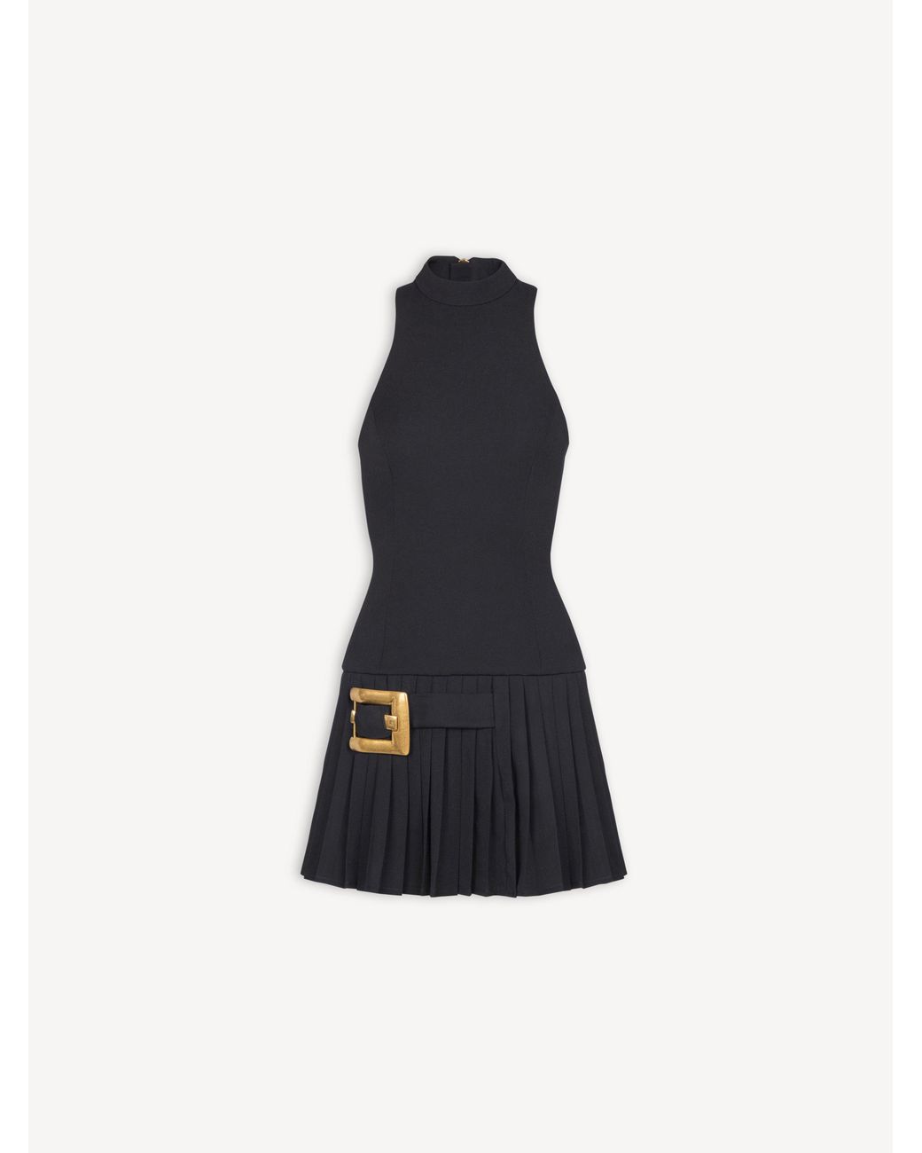 Balmain Blue Flared Grain De Poudre Dress With Belt Detail