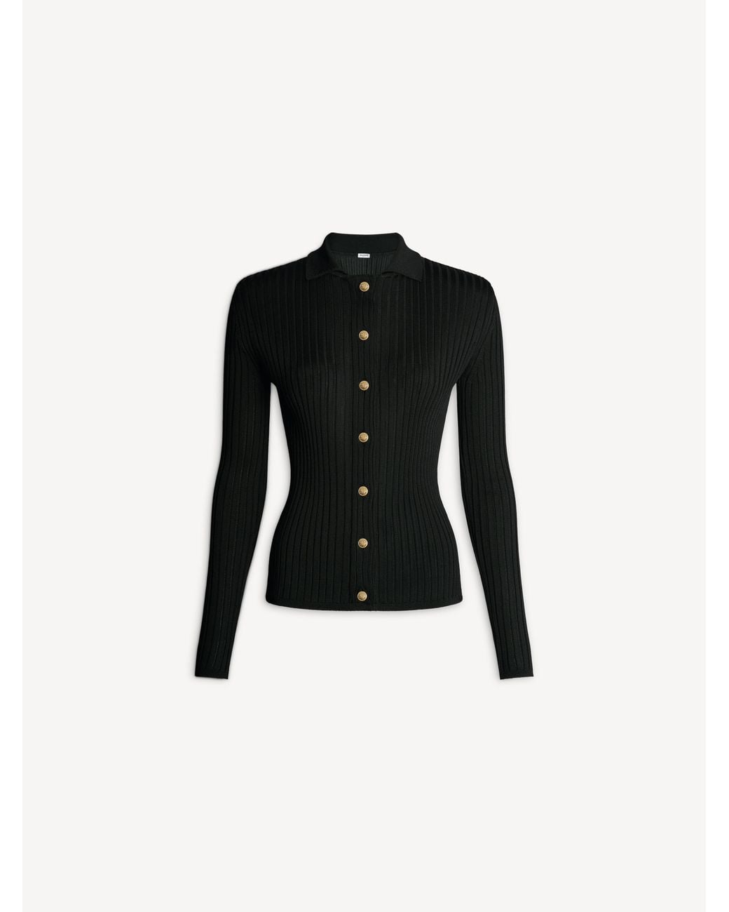 Balmain Black Buttoned Ribbed Knit Cardigan
