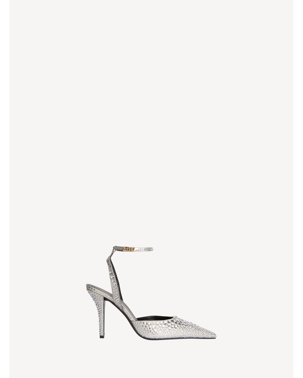 Balmain White Strappy Satin Pumps With Crystals