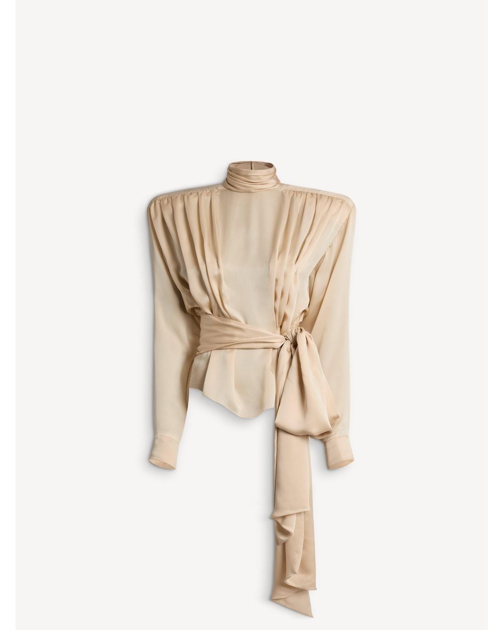 Balmain Natural Silk Charmeuse Blouse With Padded Shoulders And Tie