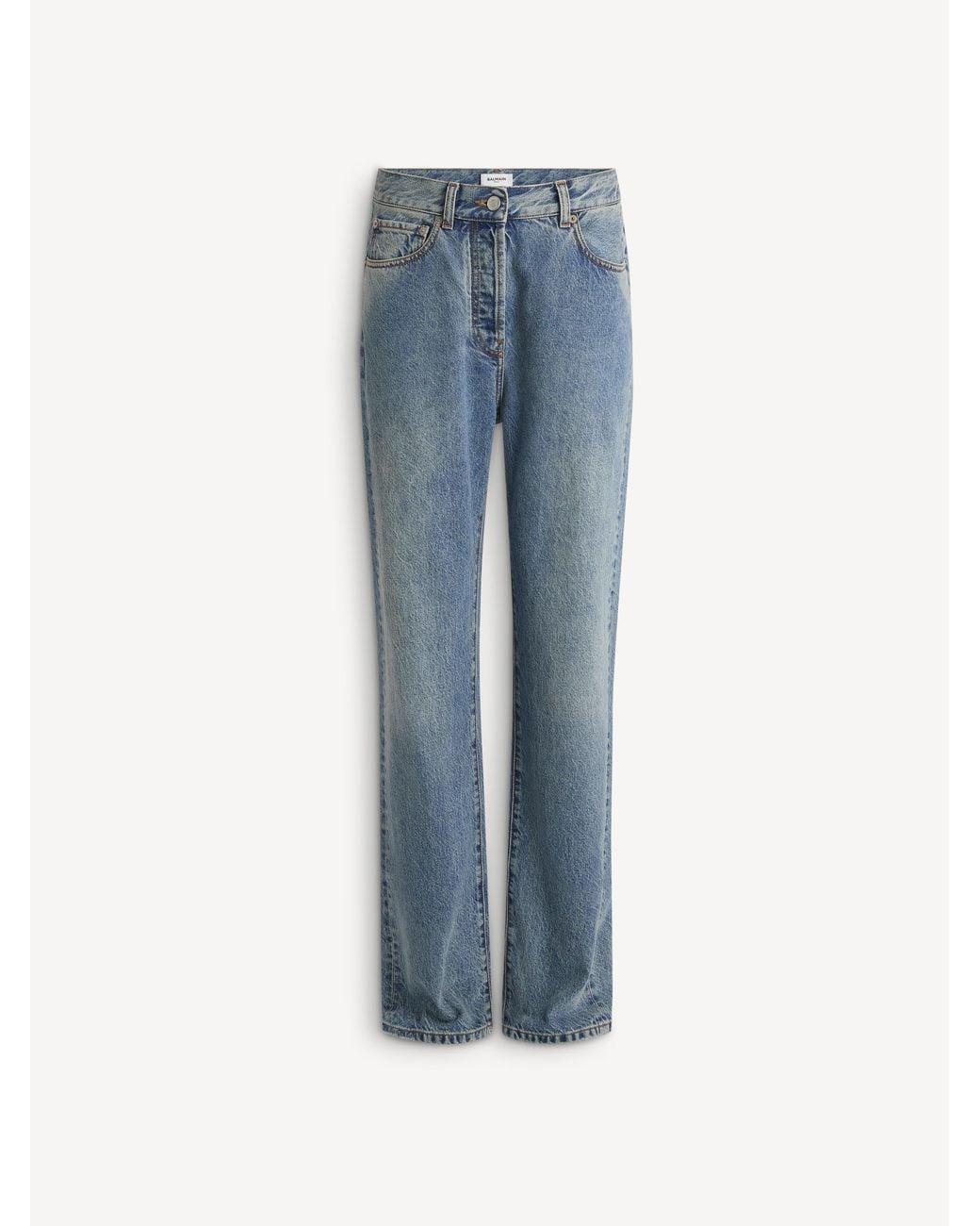 Balmain Blue Straight-Leg Faded Denim Jeans