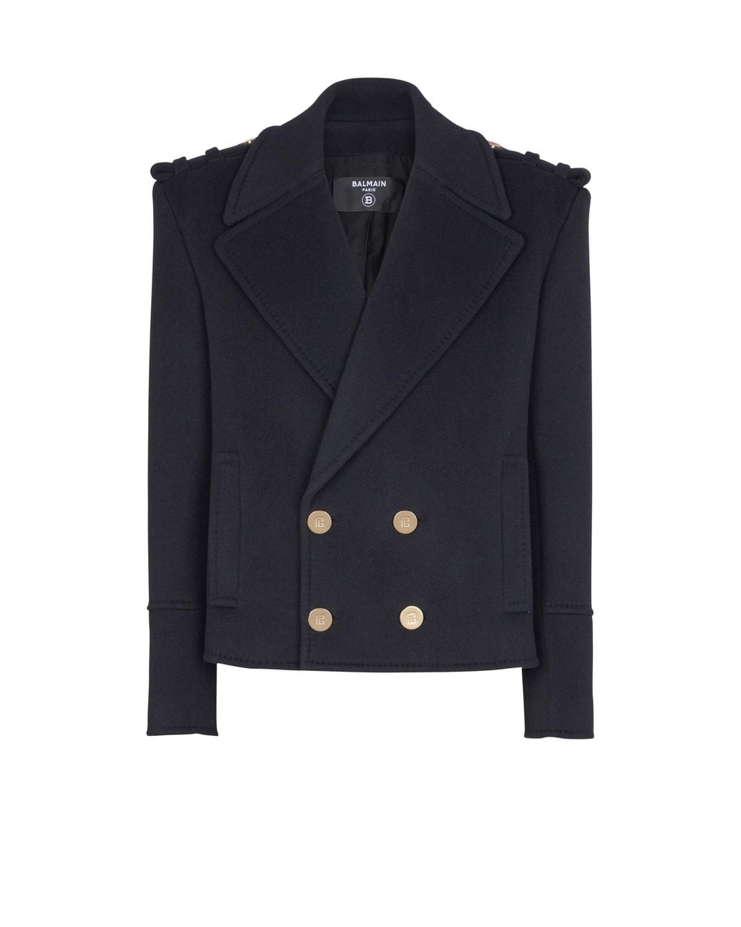 Balmain Blue Cropped Wool Reefer Jacket for men